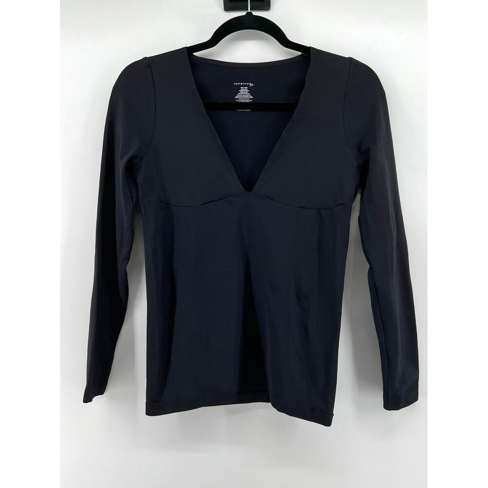 Free People Intimately Long Sleeve V-Neck Shirt Size M/L Black Stretch